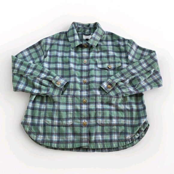 American Eagle Shacket Womens XL Plaid Fleece LS Wool Blend Pockets Buttons Boho - Picture 8 of 16